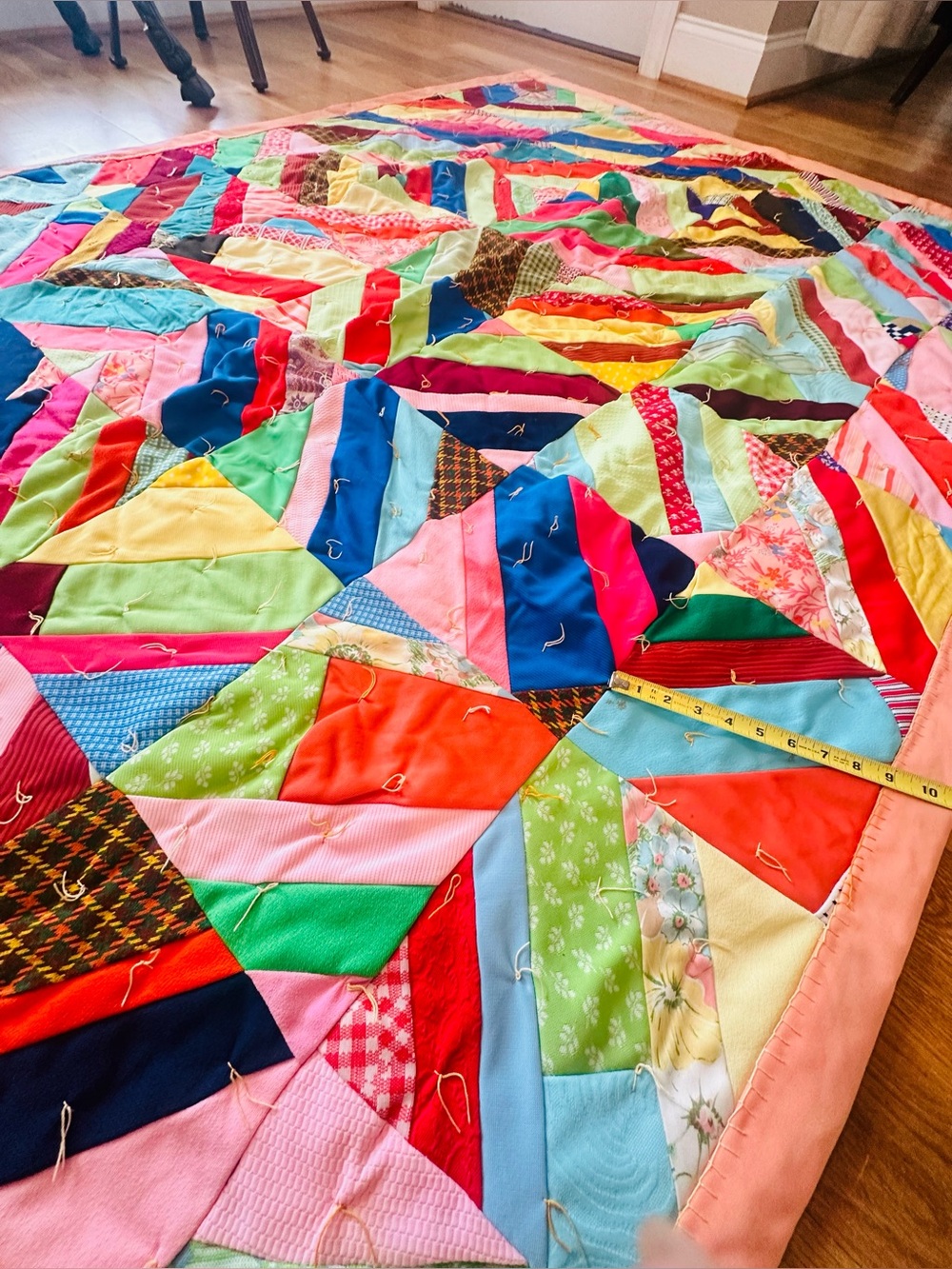 VTG Multi-Color Handmade Patchwork String Herringbone Quilt - Picture 12 of 16